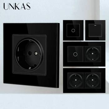 Розетки UNKAS Black EU и только сенсорный выключатель света на панели из хрусталя для обустройства дома с USB TypeC