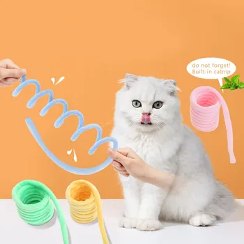 Спиральная пружина для кошек, 1 шт., креативная игрушка для кошек, чтобы развеять скуку, поддерживать форму, интерактивная игрушка для кошек, красочные пружины, кусающийся охотничий котенок, игрушка