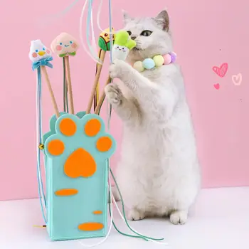 Игрушка-палочка для кошек, товары для домашних животных, игрушка-дразнилка для кошек, Интерактивная игрушка-кисточка для кошек с колокольчиком, креативный мультяшный дизайн, удобный захват для облегчения боли.