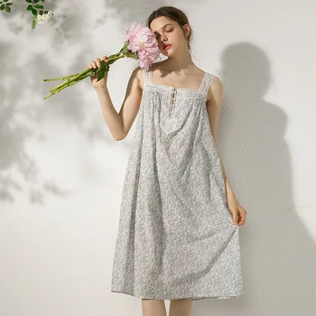 Сексуальное ночное платье-комбинация с цветочным рисунком, Женская летняя пижама из 100% хлопка, Романтические ночные рубашки принцессы, Сказочная Милая ночная сорочка