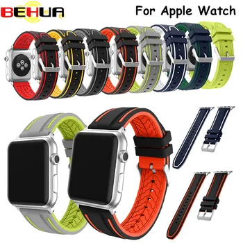 Ремешок для часов apple watch sport ремешок для iWatch серии 1/2/3/4 Мягкий силиконовый сменный ремешок 38 мм 42 мм с адаптером браслет