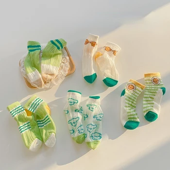 5 пар/летние тонкие детские носки для мальчиков и девочек, хлопчатобумажные носки с дышащей сеткой, детские носки с рисунком щенка
