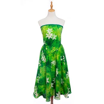 Новое поступление, Зеленое платье для танца Хула, гладкое платье без бретелек с цветочным принтом, Модная Леди, Гавайская вечеринка, выступление на фестивале Hula Girl Festival