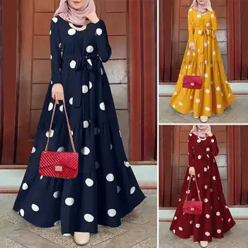 Женское платье в стиле ретро с принтом в горошек, Ближний Восток, Дубай, Турция, Абая, Исламская, мусульманская одежда
