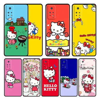 Японский Арт Чехол Для телефона Hello Kitty Redmi Note 11 9S 10 9 8 Pro 7 8T Redmi 9A 9C K40 10C K40s Черный Чехол TPU Funda