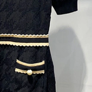 2023 Однотонное трикотажное женское платье с коротким рукавом и двойным карманом на шее, с пышными рукавами, простроченное,