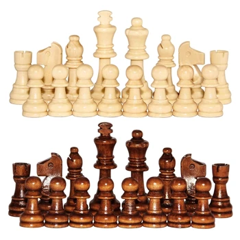 32шт Деревянных шахматных фигур, турнирных деревянных шахматных фигур без доски, Замена фигурок пешек для шахматной игры