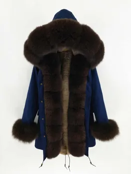 Парка из натурального меха Женская Зимняя куртка с капюшоном из натурального лисьего меха Куртка с подкладкой из натурального меха Женские пальто из натурального меха