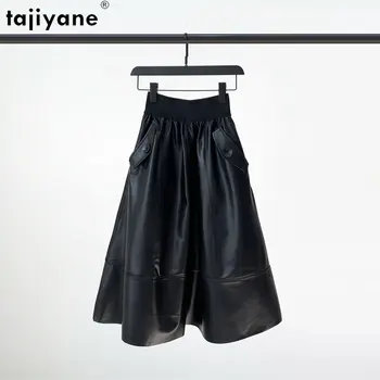 Юбка Tajiyane из натуральной овчины, женская одежда, черная юбка трапециевидной формы средней длины, юбки с высокой талией для женщин 2023, Корейская мода