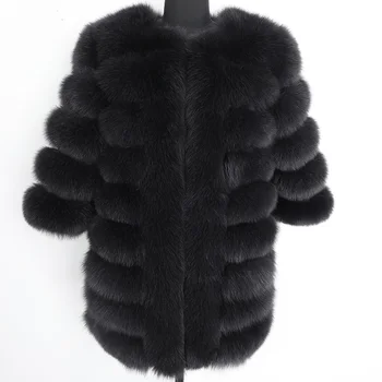 Женское зимнее темно-серое пальто с рукавами из натурального лисьего меха 2021 года, жилет из натурального меха, толстая теплая уличная одежда