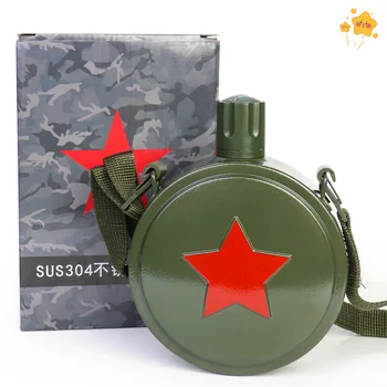 1ШТ Армейская зеленая Красная Звезда Бутылка для воды Коммунистический Портативный походный чайник из нержавеющей стали Бытовая Фляжка Инструмент для питья