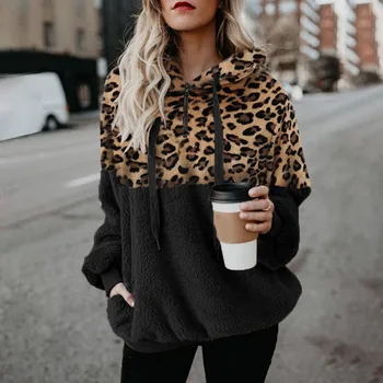 2023 Осенне-зимний сексуальный женский топ с карманом на молнии с леопардовым принтом, плюшевый свитер