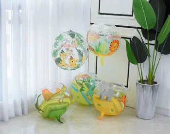 22-Дюймовый стереоскопический 4D Прозрачный круглый шар с трансграничной тематикой джунглей, динозавр, сцена детского дня рождения, украшенный воздушным шаром
