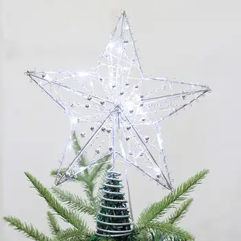 Рождественская елка-звезда, Светодиодное украшение для рождественской елки на батарейках с выдолбленным дизайном в форме 3D пентаграммы, светодиодный декор для елки на верхушке