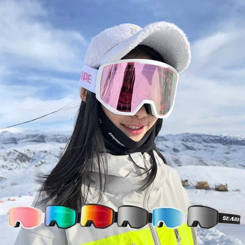 Очки для катания на лыжах searipe, двухслойные, многоцветные линзы с защитой от запотевания и чехол, очки для сноуборда со 100% защитой от UV400 для мужчин и женщин