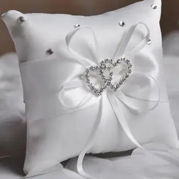 Романтическая подушка-кольцо 10x10 см для новобрачных с двойным сердечком и лентой в виде подушки
