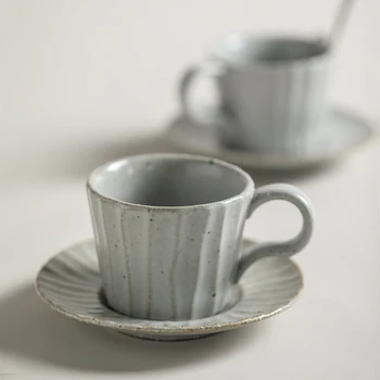 Кофейные кружки из керамогранита, набор чашек и блюдец ручной работы в японском стиле, ретро-кафе, чашка для послеобеденного чая, чашка для завтрака, чашка для молока, чашка для воды