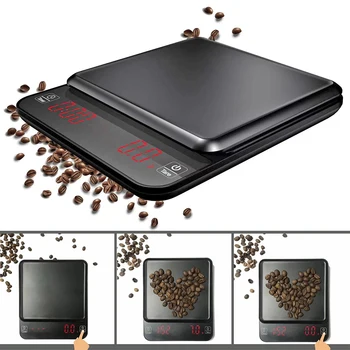 кофейные Весы 5 кг/3 кг/0,1 г с Таймером USB Перезаряжаемые Цифровые Весы Высокоточные Кухонные Весы для Капельного Приготовления Кофе, Веса Пищевых продуктов