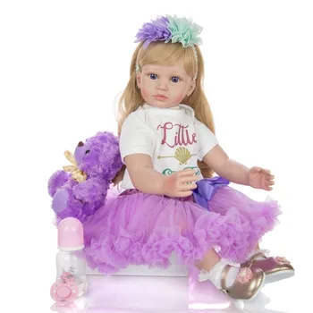 60 см Куклы-Реборны Menina, Светлые Длинные Волосы, Реалистичное Тело из мягкой силиконовой Ткани, Новорожденный Малыш Boneca Toys, Рождественский Подарок для детей