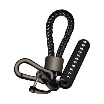 Автомобильный брелок для ключей, кожаный брелок для ключей с телефонным номером, брелок для ключей от автомобиля, аксессуары для брелоков (черный)