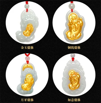Натуральный жадеит класса А из чистого золота 18 Карат, китайская Счастливая монета, Нефритовый кулон PiXiu, ожерелье-амулет для женщины и мужчины, Сертифицированные ювелирные изделия