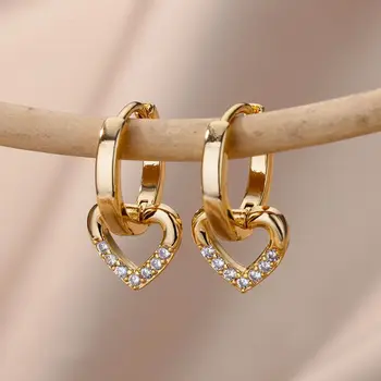 Серьги-сердечки с полым цирконом для женщин, позолоченные серьги в форме сердца из нержавеющей стали, роскошный подарок ювелирных изделий для свадебной пары 2023 г.