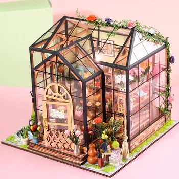 Деревянный миниатюрный кукольный домик Jenny Greenhouse, игрушки для кукольного домика, подарки, креативные игрушки ручной работы, украшения и подарки