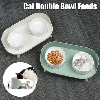 Полузакрытая миска для кошек с защитой от разливов Подает еду и воду в одной миске для собак и кошек, двойная миска для кошек Защищает позвоночник кошки