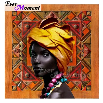 Вечная Алмазная живопись, Африканская женщина, Желтый шарф, украшение для дома, ручная работа, Полная Квадратная круглая вышивка ASF1986